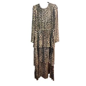 FINOLA TIERED LONG SLEEVE DRESS IN LEOPARD - FOURTEENTH PLACE size Large